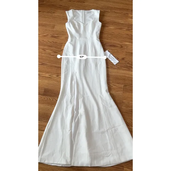 Dress The Population Sandra White Crepe Plunge Trumpet Bridal Gown XXS - Image 7