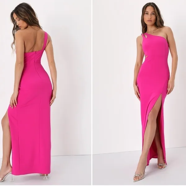 LULU's Sexy Prom Wedding Elegant Classy One Shoulder Mermaid Trumpet Gown - Image 4