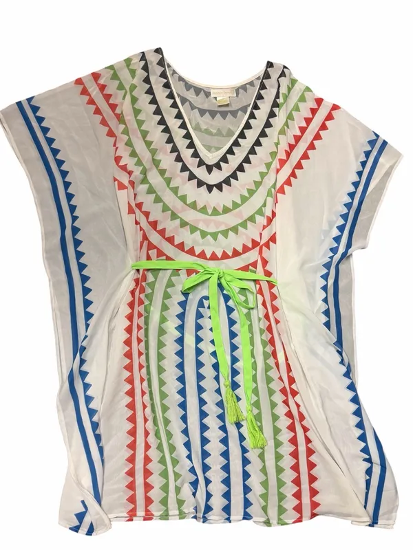 Jealous Tomato Multicolor Chevron Kaftan Cover Up Tassel Tie L Resortwear - Image 3