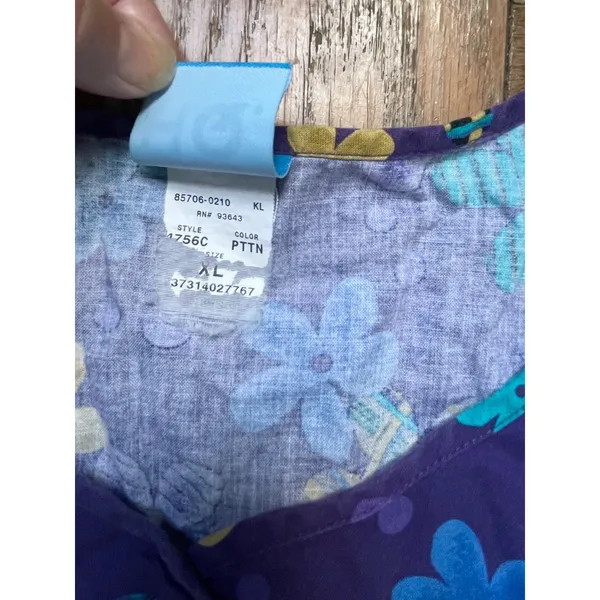 Purple Floral Scrub Top Women's XL - Image 5