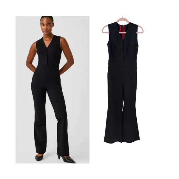 SPANX The Perfect Jumpsuit V Neck Flare Leg Classic Black Size XS - Image 2