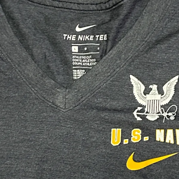 Nike Heathered Gray‎ V-Neck U.S. Navy Tee with Yellow Logo NEW Size Large - Image 2