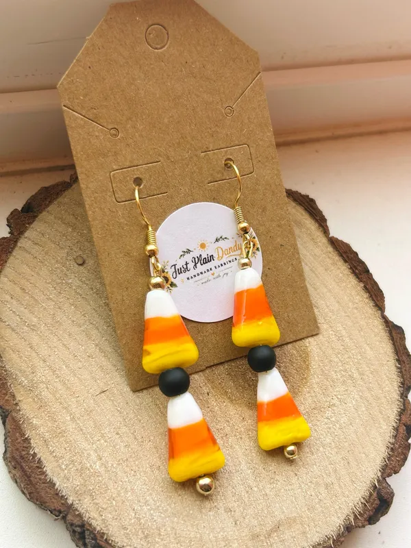 Halloween Candy Corn Earrings Handmade Fall Jewelry Spooky Festival Gift - Image 2