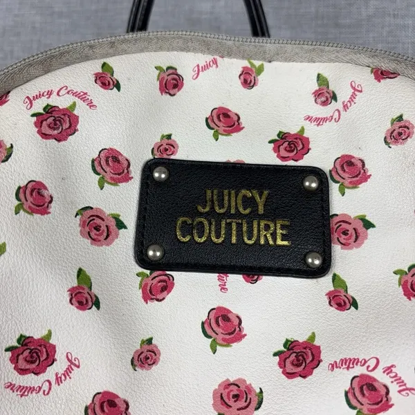 Juicy Couture Backpack White Pink Rose Floral Multi Zip Coquette Y2K Style - Image 3