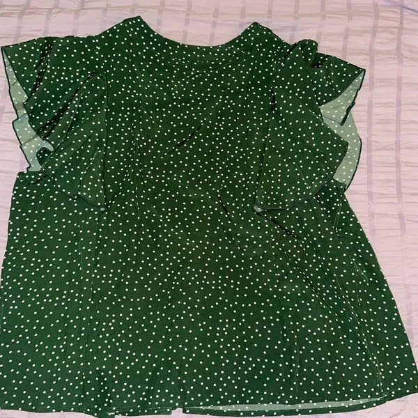 Green Ruffle Sleeve Polka Dot Blouse – Size L - Image 2