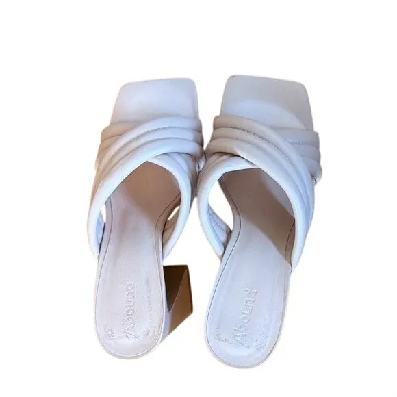 Abound Pearl-PU Cream Beige Padded Block Heel Slide Sandals Square Toe Mules 7M‎ - Image 3
