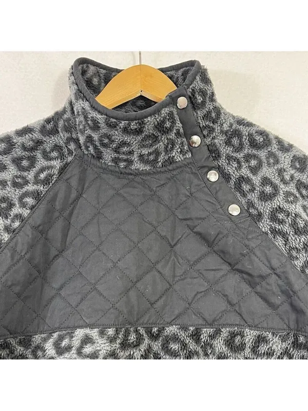 Abercrombie & Fitch Snap-Up Fleece Leopard Print Pullover Asymmetrical Sz Medium - Image 5