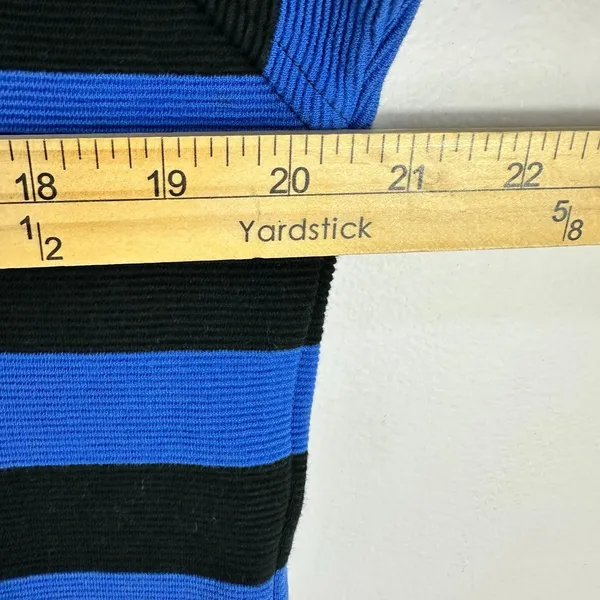 Karen Kane Sweater Dress Womens Large Blue Black‎ Striped Mock Neck Vtg 80s - Image 5