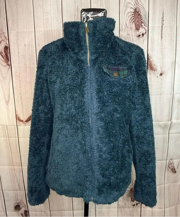 Pendleton sherpa zip up plaid mid weight soft fleece collared sweater jacket - Image 2