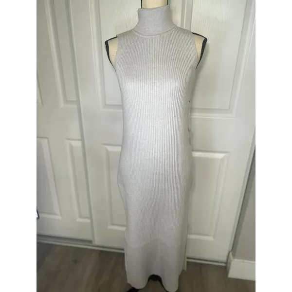 Anthropologie Daily Practice NWT Grey Ribbed Sleeveless Turtleneck‎ Midi Dress M - Image 2