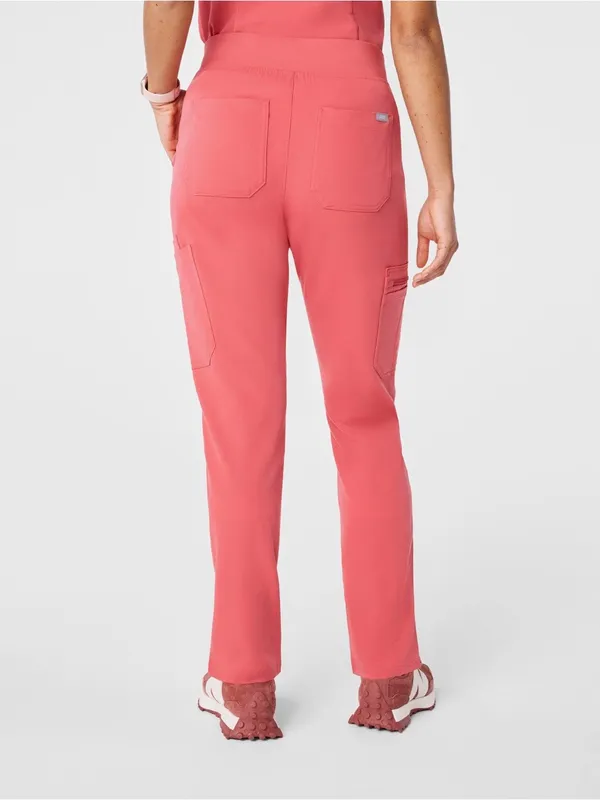 Figs Coral Drawstring Cargo Joggers with White Tie - Image 2