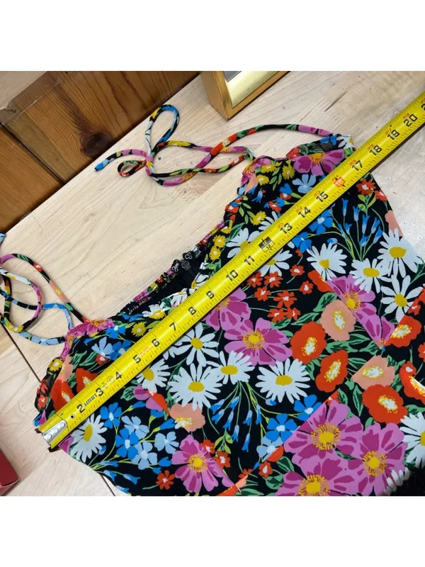 Sugarlips Lupita Floral Tie Strap Ruffle Mini Dress Black Multicolor Size Medium - Image 10