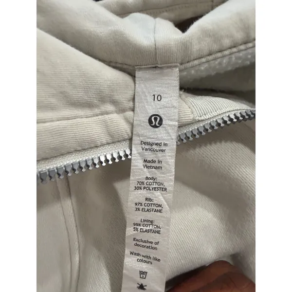 Lululemon Womens Scuba Full-Zip Cropped Hoodie Cream White Size 10 Thumbhole - Image 6