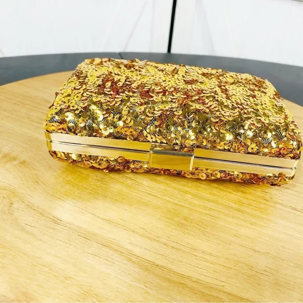 Street Level Sequin Hardside Mini Clutch‎ Evening Bag Metallic Gold - Image 3