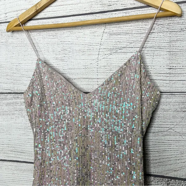 Iridescent Blush Sequin Sparkle Mini Slip Dress Size Small Party Glam Cocktail - Image 2