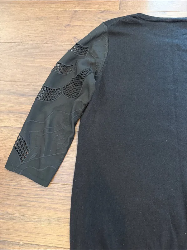 Ann Taylor Black Crewneck Sweater with Cut Out Sleeve Details - Medium - C55-029 - Image 8