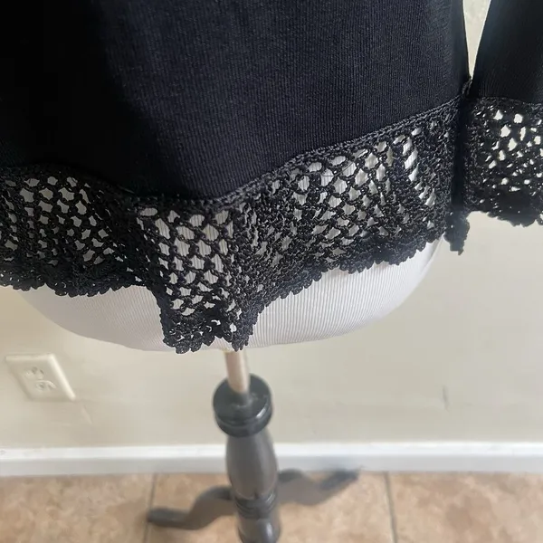 Joseph A. Vintage Knitted Cardigan Size Small Black Crochet Tie Front Whimsygoth - Image 12