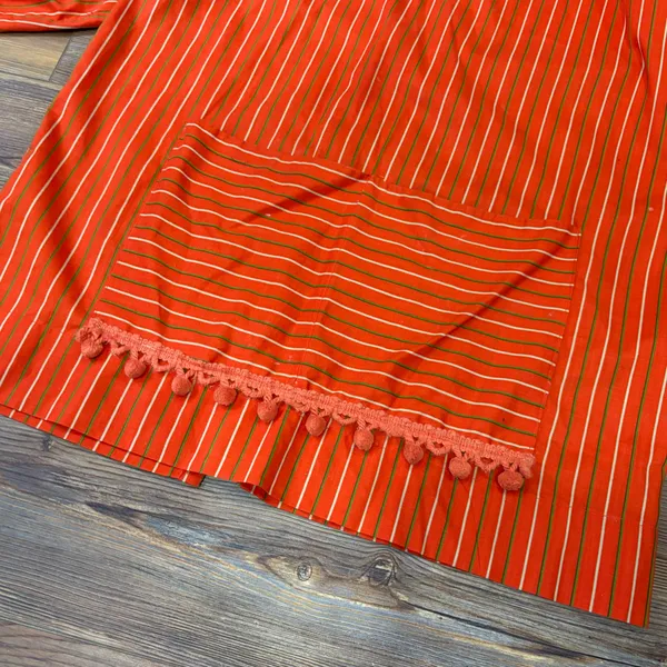 Vintage 60s/70s Stripe Balloon Sleeve Pom Pom Smock Top - Image 10