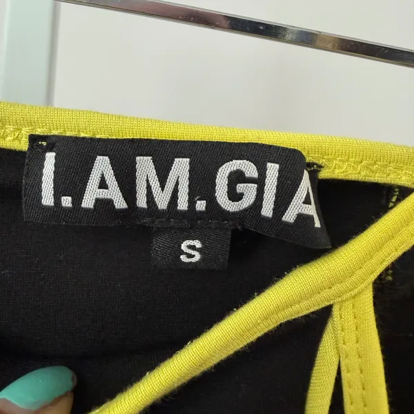 I.AM.GIA sz S Lucid Pant Black Neon Yellow Cut Out Strappy Flare‎ Rave Y2K - Image 6