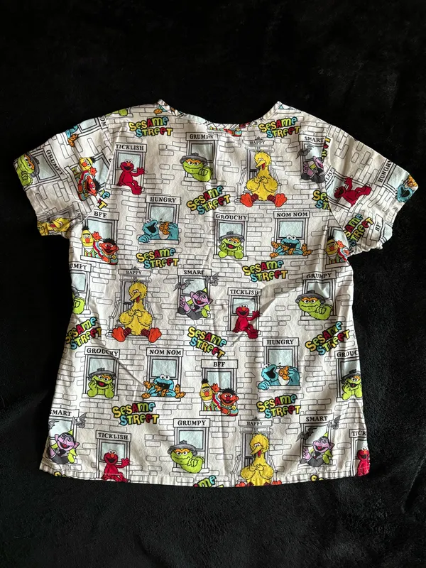 Sesame Street Character Panel Scrub Top - White Multicolor Medium Medical - Image 5
