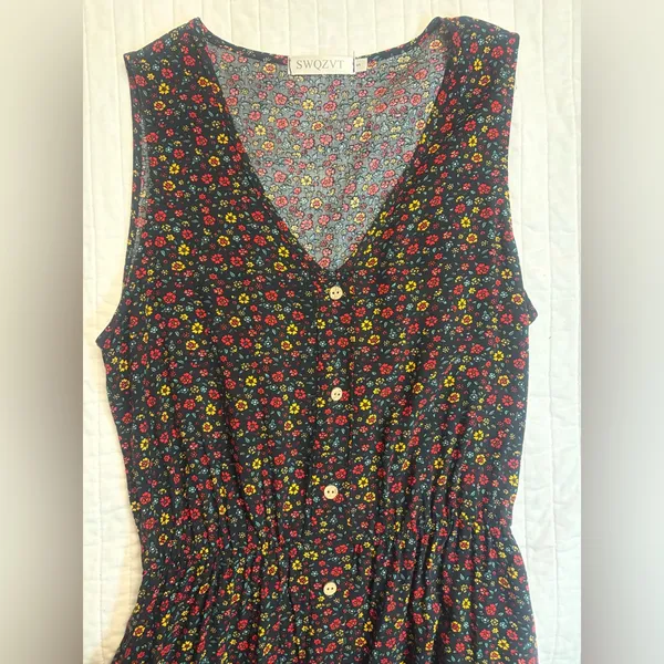Amazon Bohemian V-Neck Printed Gathered Waist Midi Dress - Image 8