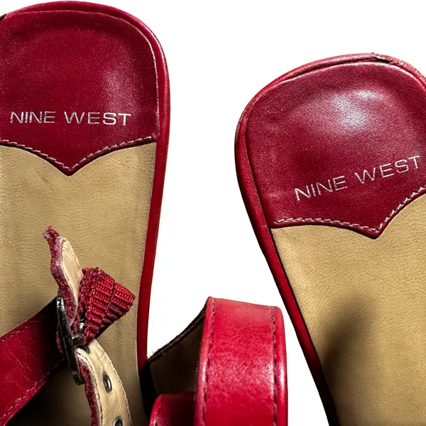 Nine West Red Leather Square Toe Mary Jane Slingback Heels 8.5M Y2K - Image 8