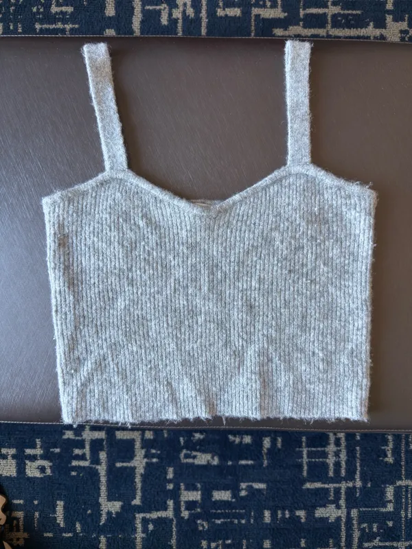 Zara Grey Cropped Minimal Tank Top Fuzzy Sweetheart neckline Size M - Image 2