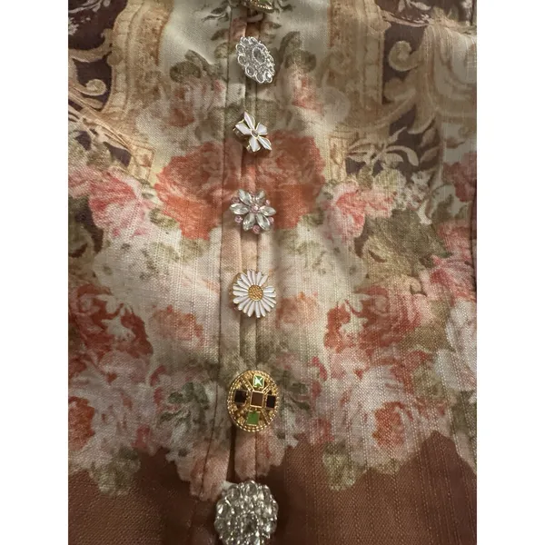 Miss Rosier the Fabienne Neutral Floral Print Mini Dress Size Medium Buttons - Image 5