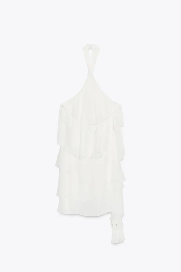 Zara Elegent Cream Halter-Tiered Women's Ruffeled Bohemian Mini Dress - Image 9
