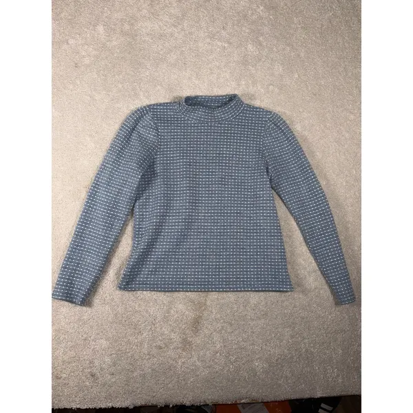 Madewell Jacquard Puff Sleeve Crew Neck Top Blue Lane Womens Size‎ M - Image 2