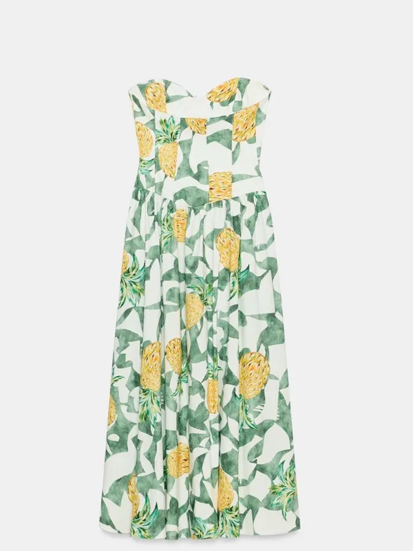 Zara Strapless Fruit Print Maxi Dress - Green & Yellow - Image 8
