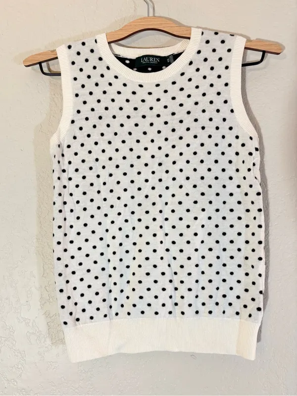 Ralph Lauren Polka-Dot Preppy Cotton-Modal Sweater Vest Size XS - Image 2