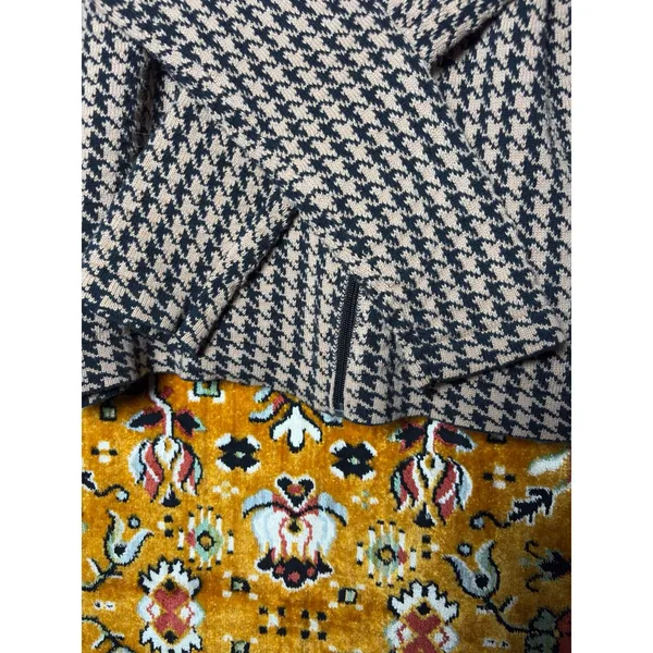 Chaps Houndstooth Asymmetric Zip Cowl Neck Sweater Soft 100% Cotton Size L - Image 4