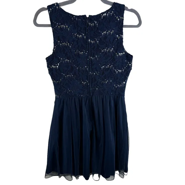 Speechless NWT‎ Navy Blue Lace Gold Sequin Sleeveless Fit & Flare Mini Dress 5 - Image 2
