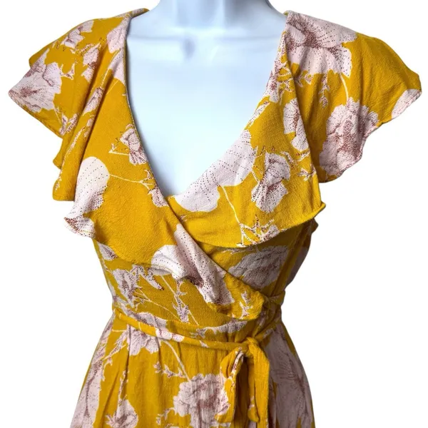 Free People French Quarter Yellow Floral Print Wrap Dress Cottagecore Fairy S - Image 3