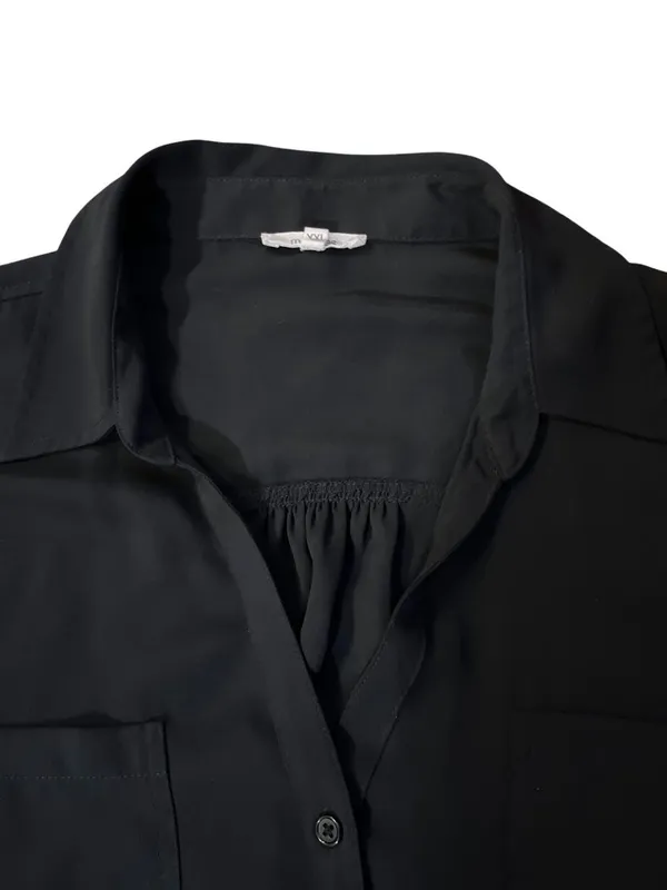 Maurices Women's XXL Black Button Front Blouse Roll Tab Sleeve Semi Sheer Used - Image 3