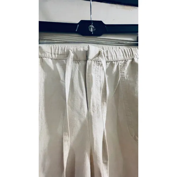 Liz‎ Claiborne Linen Blend Drawstring Crop Pants Beige Womens Large Wide Leg - Image 12