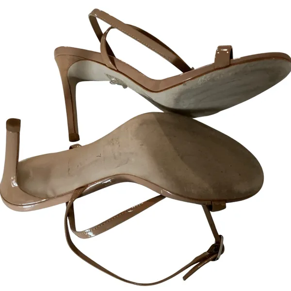 Jeffrey Campbell beige patent leather slingback heels sandals ankle strap sz 7 - Image 6