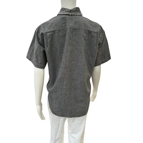 Vintage 1980s JG Hook Grey Denim Short Sleeve Top Medium - Image 4
