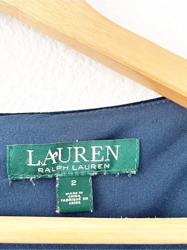 Lauren Ralph Lauren Navy Blue Velvet Ruched Cocktail Dress - Image 3