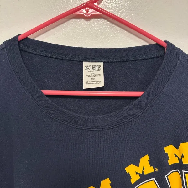 Victoria’s Secret pink U of M Navy Michigan Sweatshirt! Size medium - Image 2