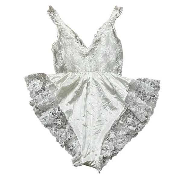 Vintage Tosca Teddy Lingerie White Nylon Pink Ruffle Lace Coquette Sexy Feminine - Image 10