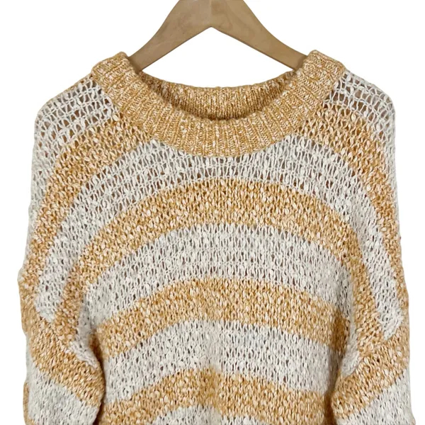 Madewell Baez Pullover Sweater Orange and Cream Stripe Size Small - Image 5