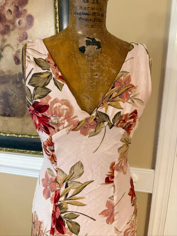 Anthropologie Paper Heart Maxi Dress Womens XS Rose Floral Linen Blend V Neck Flattering - Image 3