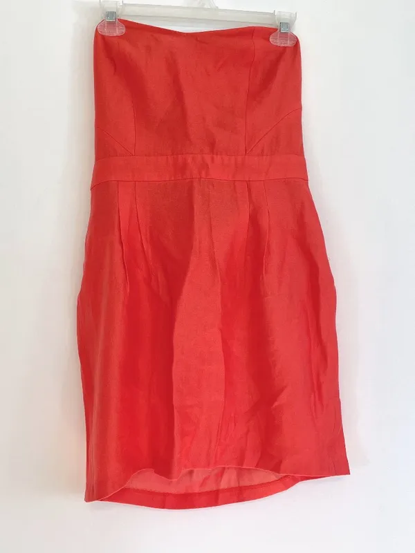 COOPERATIVE URBAN OUTFITTERS Bright Coral Orange Strapless Mini Sheath ? Dress - Image 3