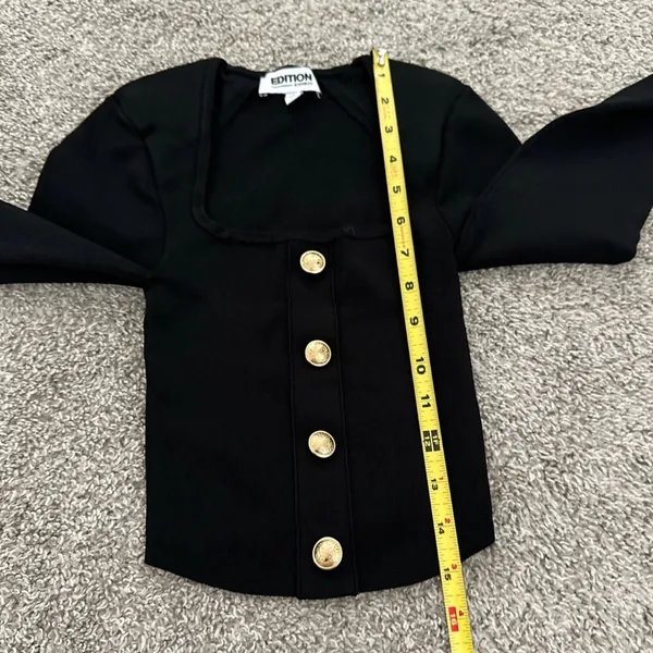 Edition Express Black Long Sleeve Cropped Top with Gold Buttons - Image 5