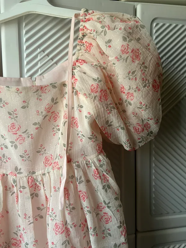 Handmade Puff Sleeve Floral Dress - Image 5