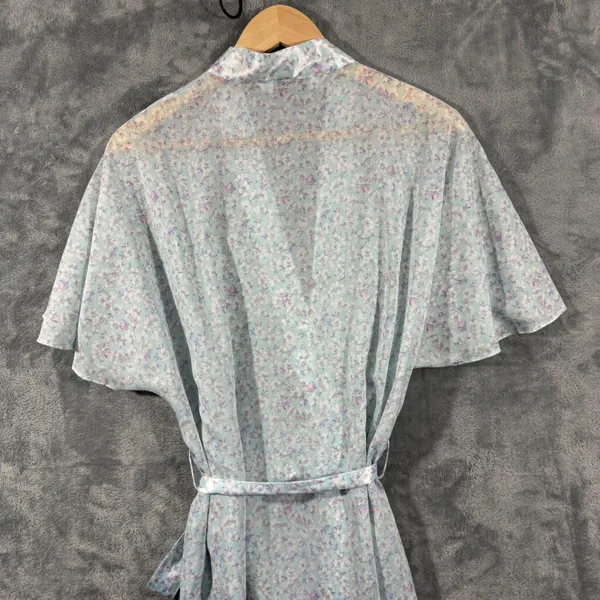 Vintage St Michael Floral Wrap Robe Short Sleeve Waist Belt Size 8/10 - Image 10