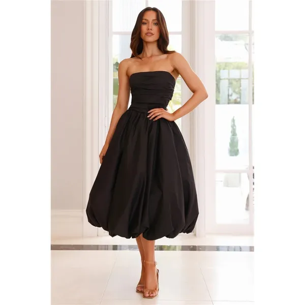 NWT!! HELLO MOLLY Upon A Cloud Strapless Bubble Midi Dress Solid Black X-Small‎ - Image 14