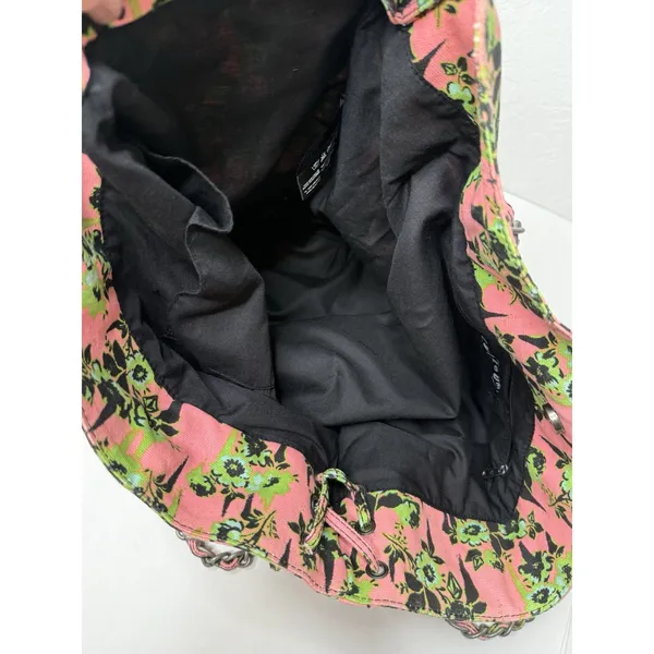 Volcom 2000s Pink Green Floral Large Tote Bag‎ Chain Handles Hobo Beach Casual - Image 15
